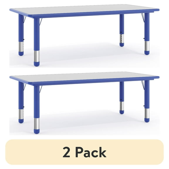 (2 pack) Flash Furniture Wren Rectangular Adjustable Classroom Activity Table for Kids, Gray/Blue