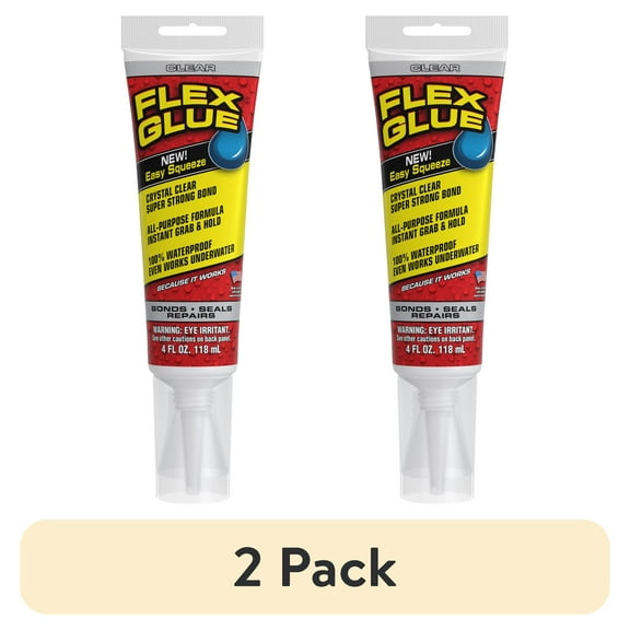 (2 pack) Flex Glue Strong Rubberized Waterproof Adhesive Sealant, 4 Ounce, Clear