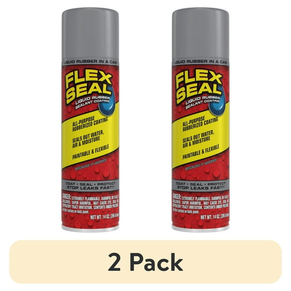 (2 pack) Flex Seal Aerosol Liquid Rubber Sealant Coating, 14 oz, Gray