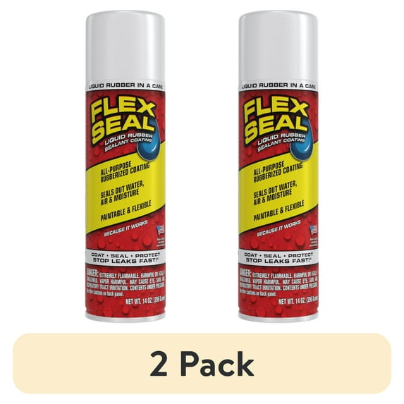 (2 pack) Flex Seal Aerosol Liquid Rubber Sealant Coating, 14 oz, White