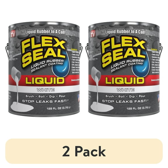 (2 pack) Flex Seal Liquid Rubber Sealant Coating, 1 Gallon, White