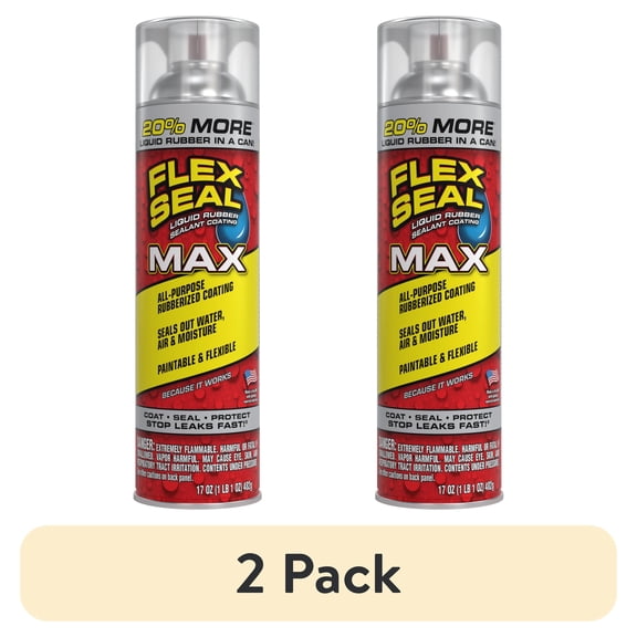 (2 pack) Flex Seal MAX 17 oz Clear Aerosol Liquid Rubber Sealant Coating