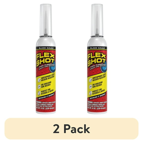 (2 pack) Flex Shot Rubber Adhesive Sealant Caulk, 8 oz, Black