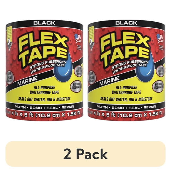 (2 pack) Flex Tape Strong Waterproof Rubberized Tape, 4" x 5'