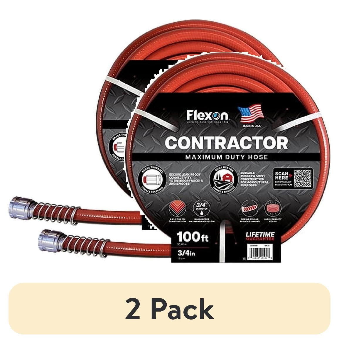 (2 pack) Flexon 3/4IN 100FT Contractor Garden Hose