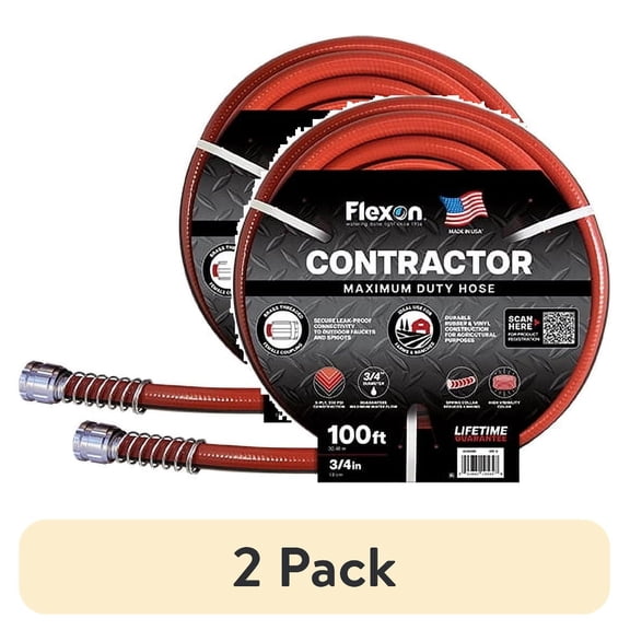 (2 pack) Flexon 3/4IN 100FT Contractor Garden Hose
