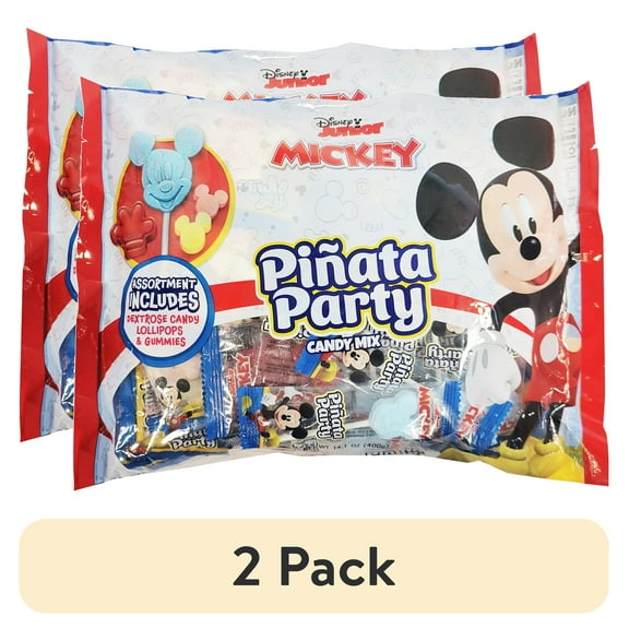 (2 pack) Flix Candy Mickey Pinata Party Candy Bag Filler, 14.1 oz, 20 Piece Bag