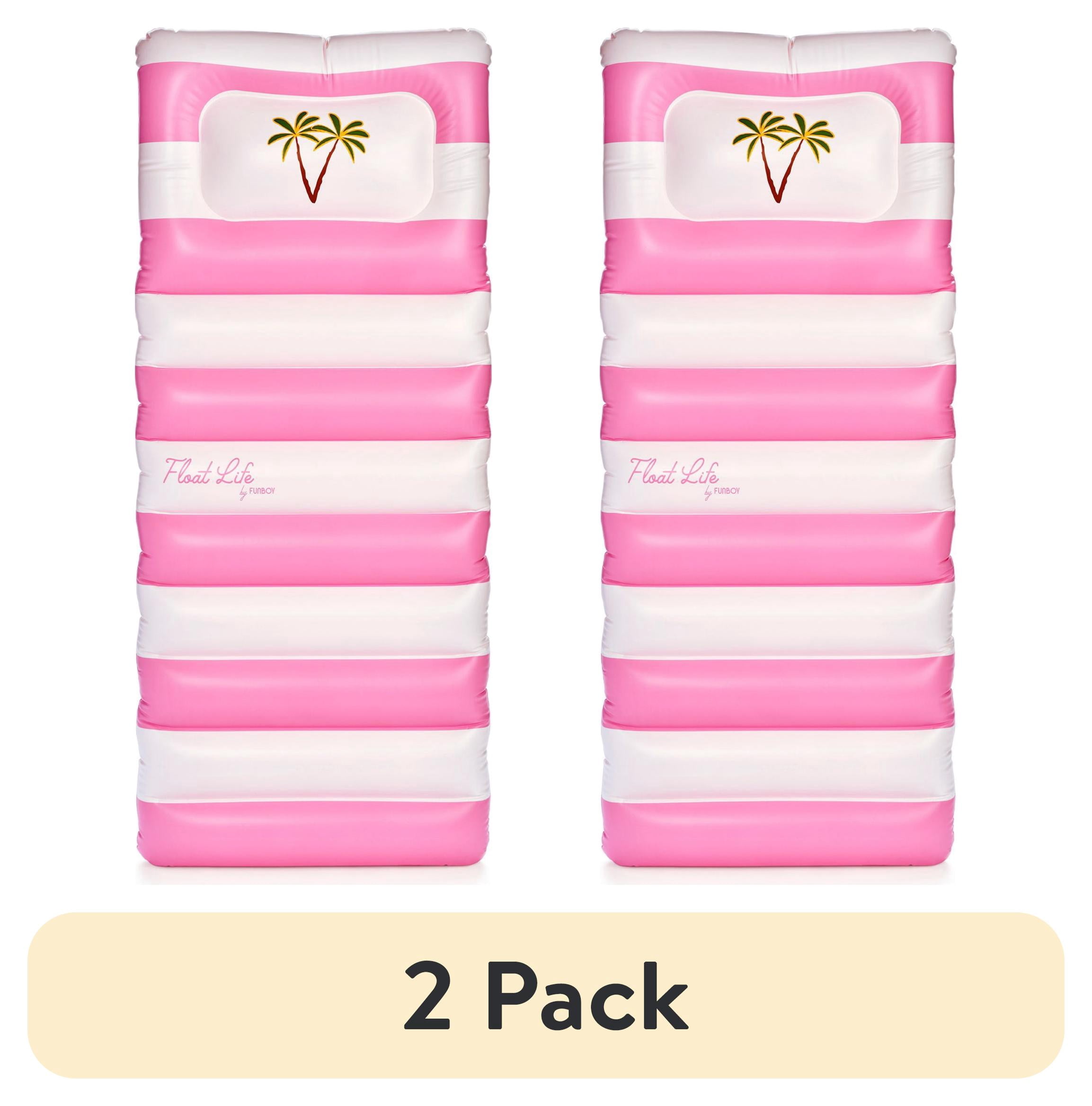 (2 pack) Float Life by FUNBOY Pink & White Striped Palm Pool Float Lounger, Oversized Design, Adults or kids Ages 8+