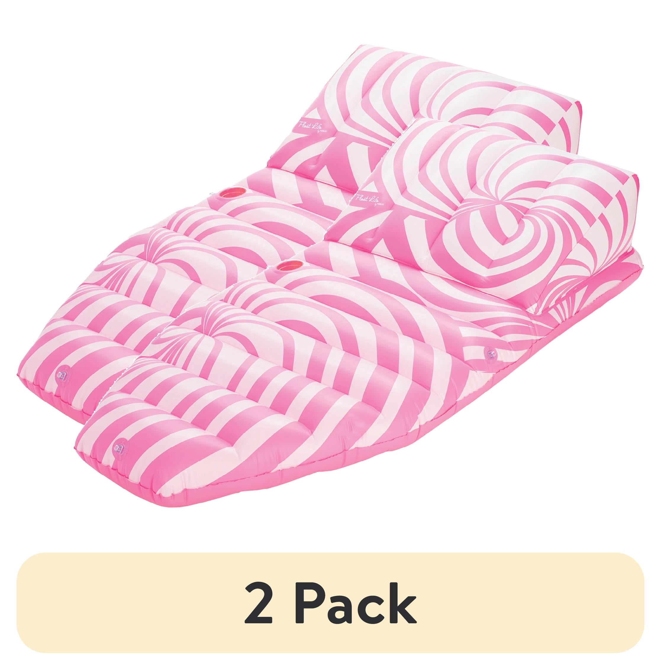 (2 pack) Float Life by Funboy Pink Twist Sun Lounger Pool Float, 65'' Long w/ Ergonomic Backrest, Ages 8+