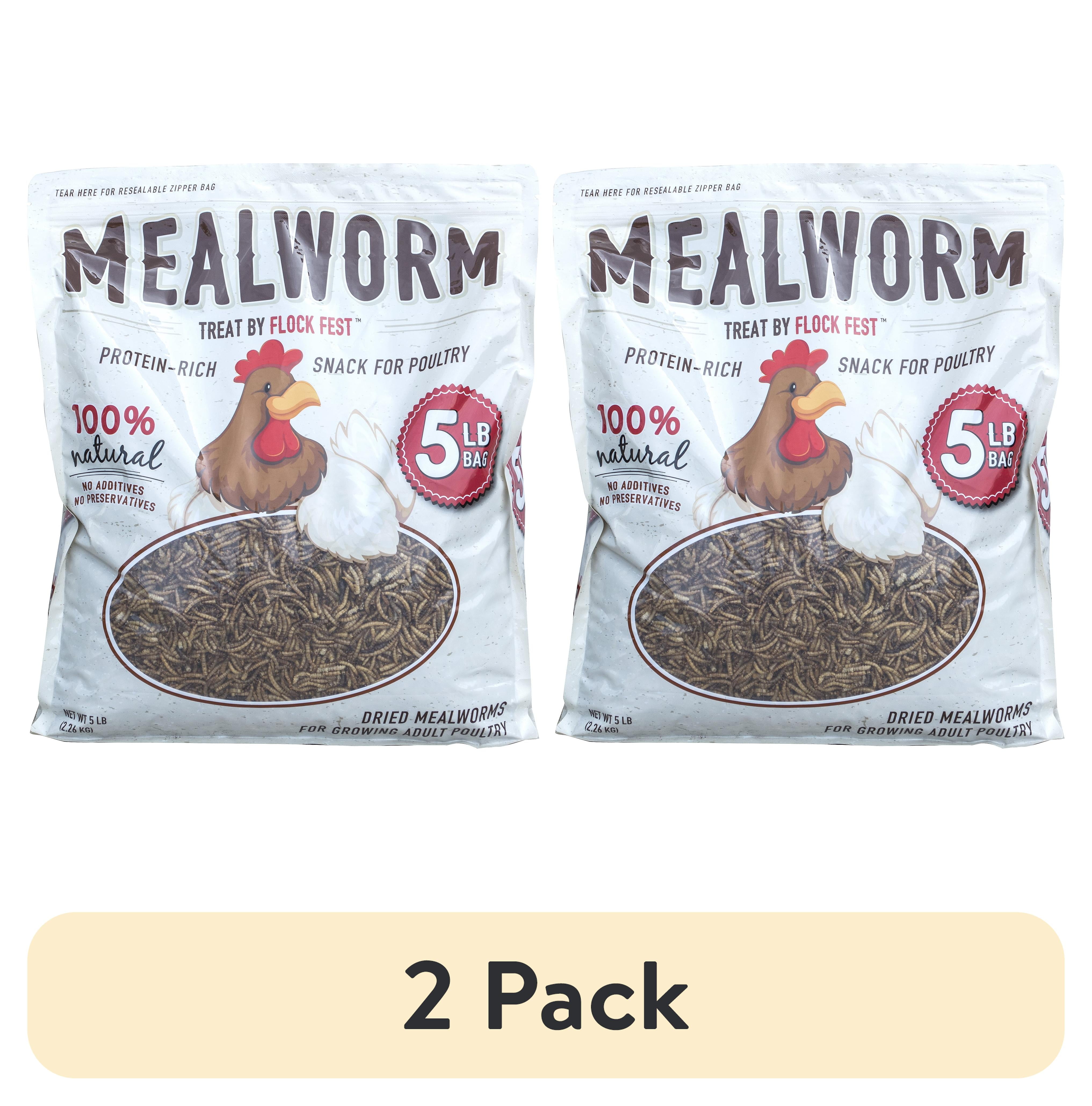 (2 pack) Flock Fest Dried Mealworms for Chickens, Wild Birds, Ducks, and Small Pets, 5 lbs. Bag