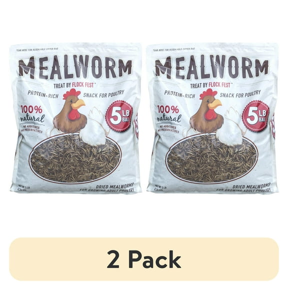 (2 pack) Flock Fest Dried Mealworms for Chickens, Wild Birds, Ducks, and Small Pets, 5 lbs. Bag