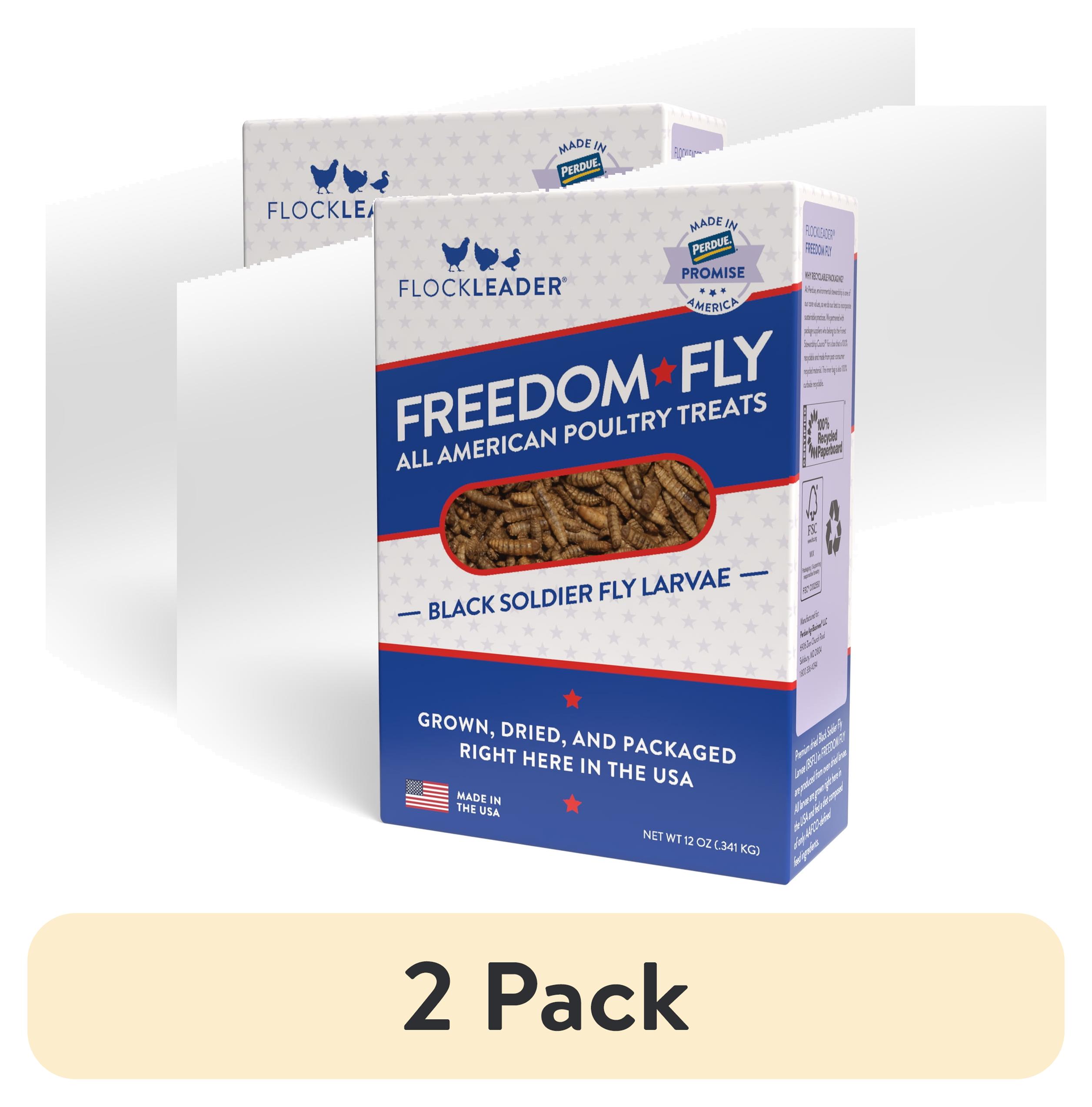 (2 pack) FlockLeader Freedom Fly, All American Dried Black Soldier Fly Larvae Poultry Treats, 12 Ounces