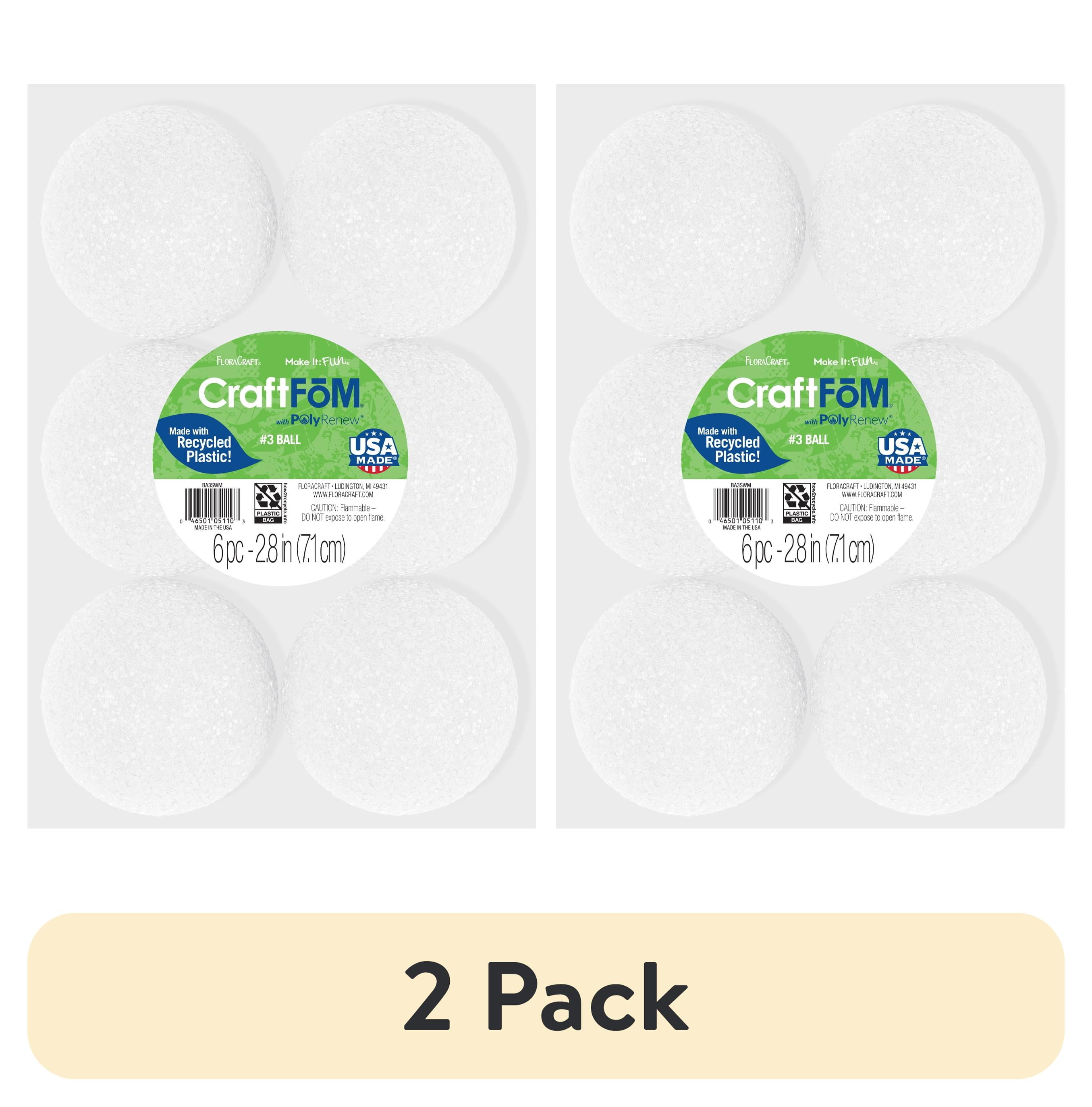 (2 pack) FloraCraft CraftFōM 6 Piece Crafting Foam Ball 2.8" White