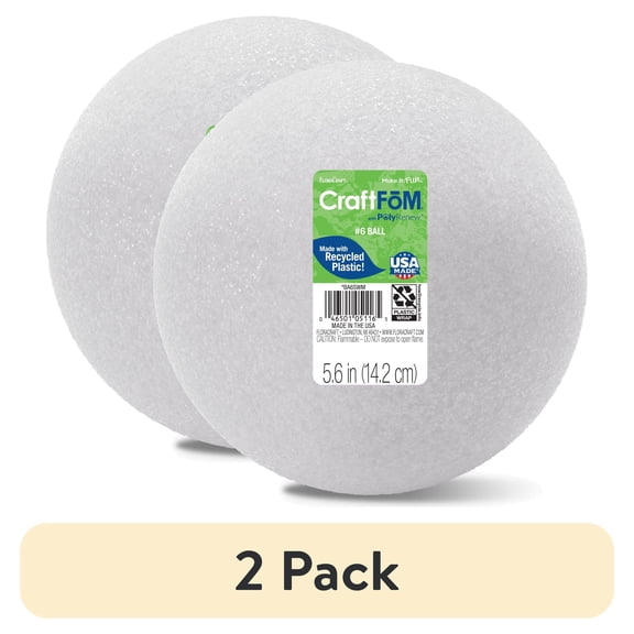(2 pack) FloraCraft CraftFōM Crafting Foam Ball 5.6 inch White