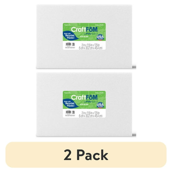 (2 pack) FloraCraft CraftFōM Crafting Foam Block 2" x 11.9" x 17.9" White