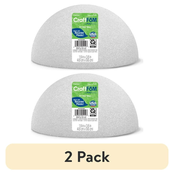 (2 pack) FloraCraft CraftFōM Crafting Foam Half Ball 1.9" x 3.8" White