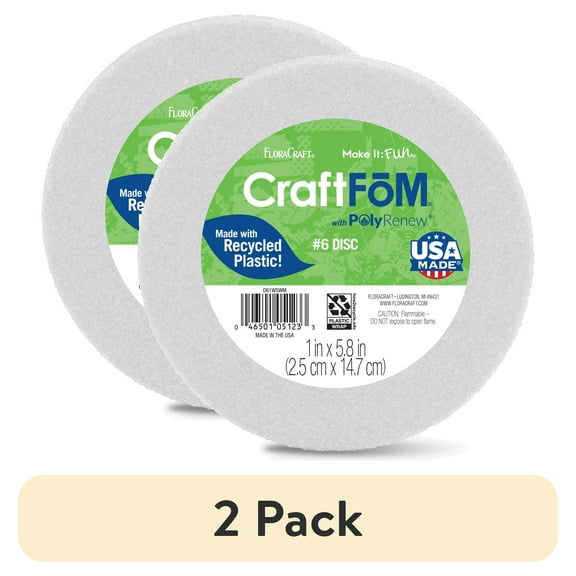 (2 pack) FloraCraft CraftFōM Disc 1 inch x 5.8 inch White