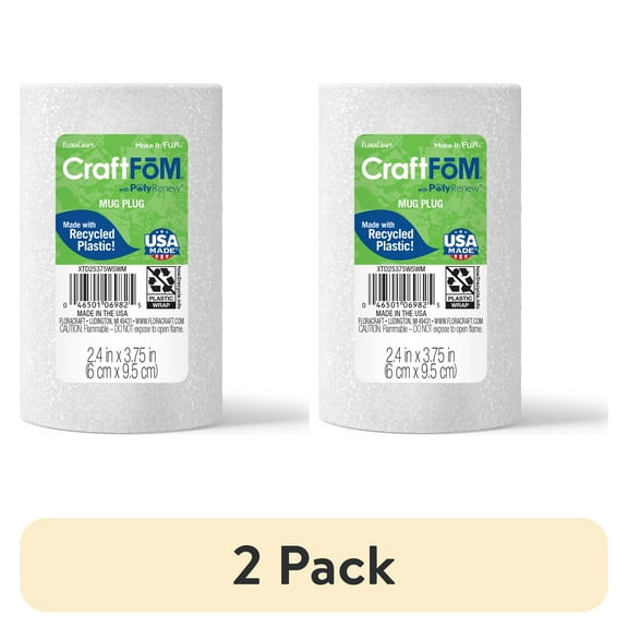 (2 pack) FloraCraft CraftFōM Mug Plug 2.4 Inch x 3.75 Inch White