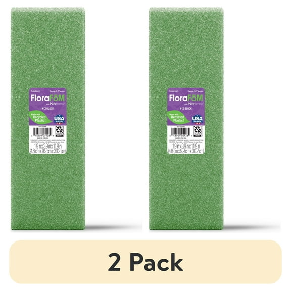 (2 pack) FloraCraft FloraFōM Block 1.9 inch x 3.9 inch x 11.9 inch Green