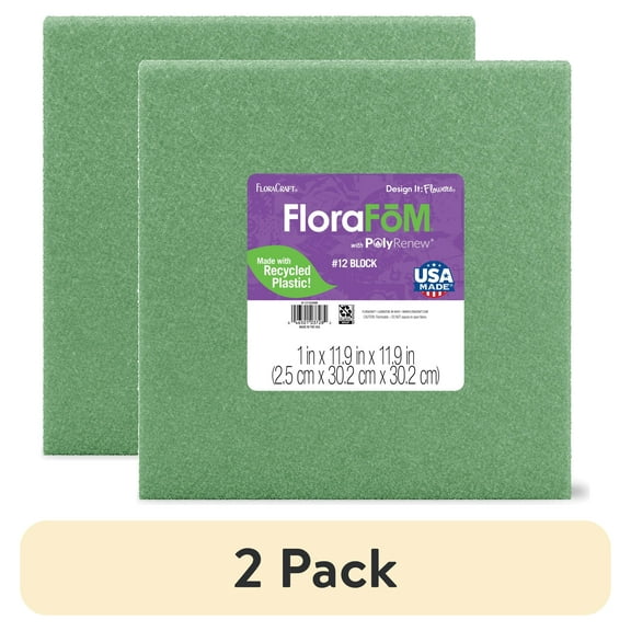 (2 pack) FloraCraft FloraFōM Block 1 inch x 11.9 inch x 11.9 inch Green