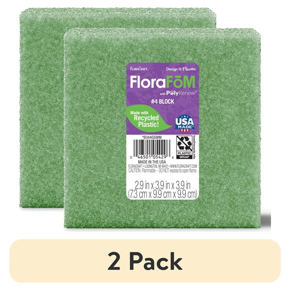 (2 pack) FloraCraft FloraFōM Block 2.9 Inch x 3.9 Inch x 3.9 Inch Green ...