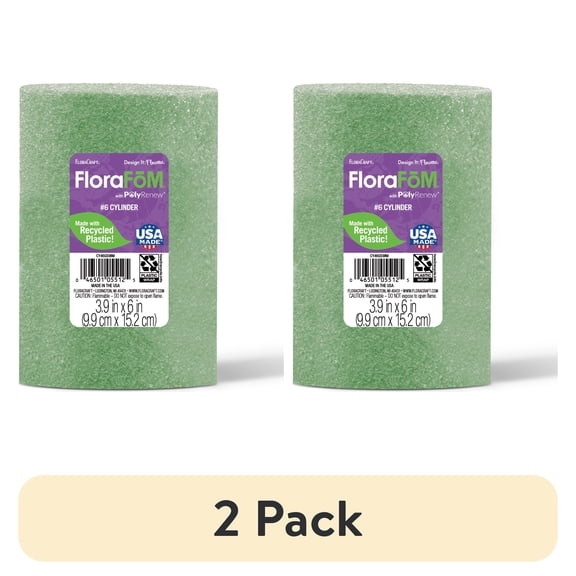 (2 pack) FloraCraft FloraFōM Cylinder 3.9 inch x 6 inch Green Floral Arranging Supply