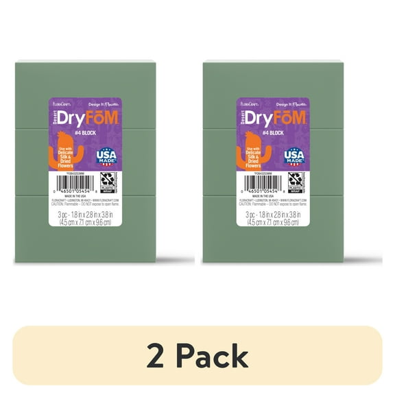 (2 pack) FloraCraft Floral Desert DryFōM 3 Piece Block 1.8 inch x 2.8 inch x 3.8 inch Green