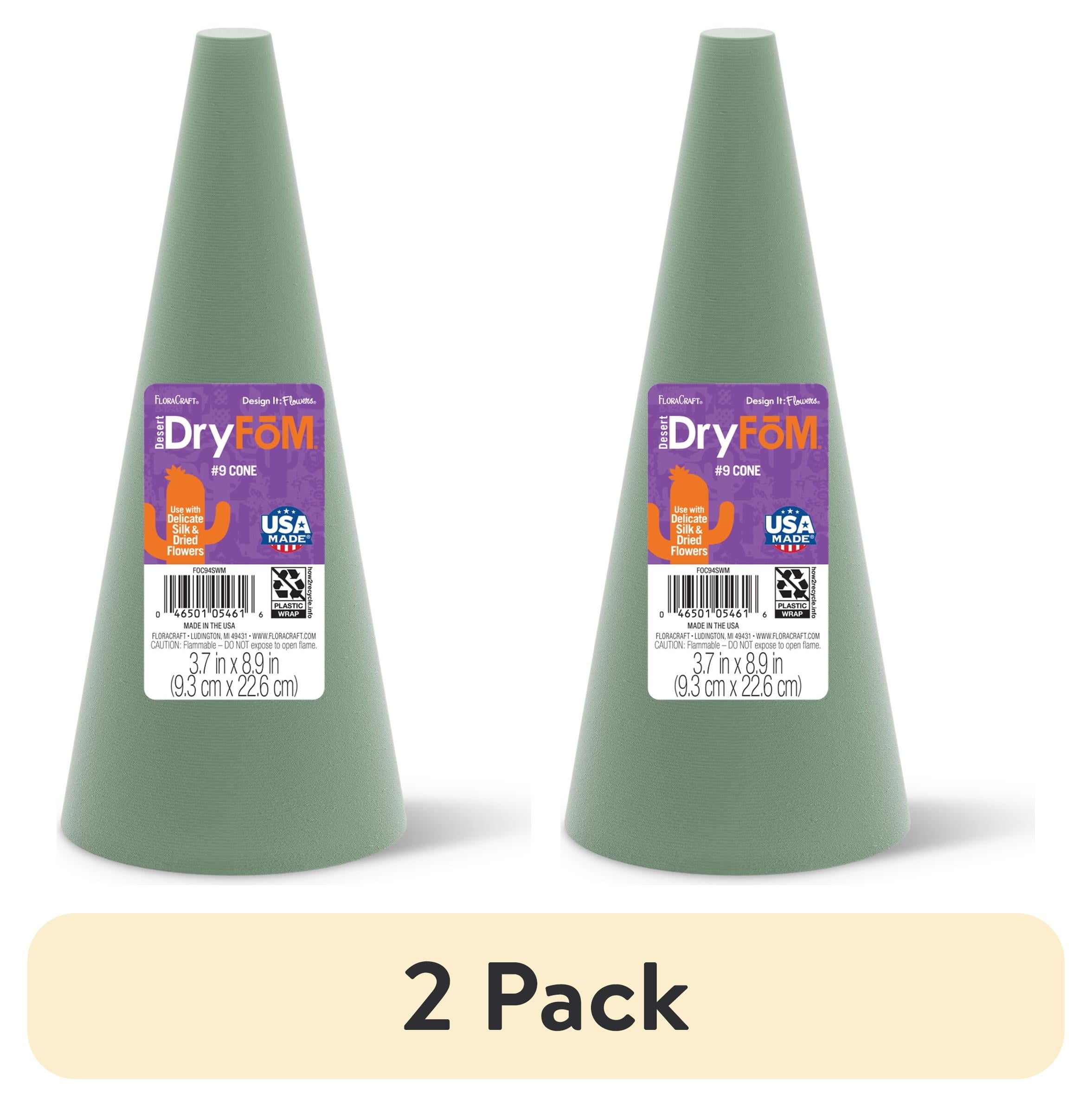 (2 pack) FloraCraft Floral Desert DryFōM Cone 3.7 Inch x 8.9 Inch Green