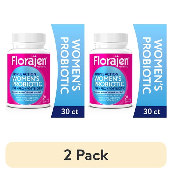 (2 pack) Florajen Triple Action Women's Probiotic, Adult Immune Support & Digestive Supplement, 30 Count