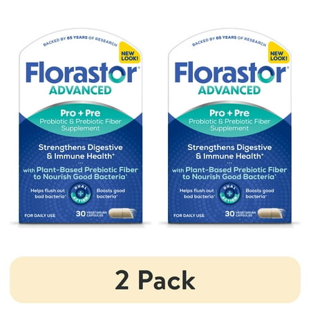 (2 pack) Florastor Unisex Advanced Pro + Pre Probiotic and Prebiotic Supplement, 30 Count