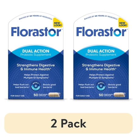 (2 pack) Florastor Unisex Daily Probiotic Supplement Capsules for Digestive Health, 50 Count