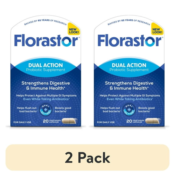 (2 pack) Florastor Unisex Daily Probiotic Supplement, Saccharomyces Boulardii CNCM I-745, 20 Count