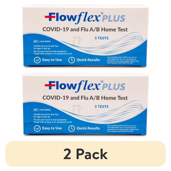 (2 pack) Flowflex Plus COVID-19 & Flu A/B Test Kit - 5 Tests, 3-in-1 Rapid Antigen Self Test