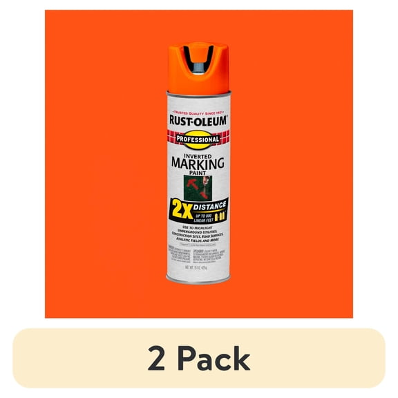 (2 pack) Fluorescent Orange, Rust-Oleum Professional 2X Inverted Marking Spray Paint, 266579- 15 oz