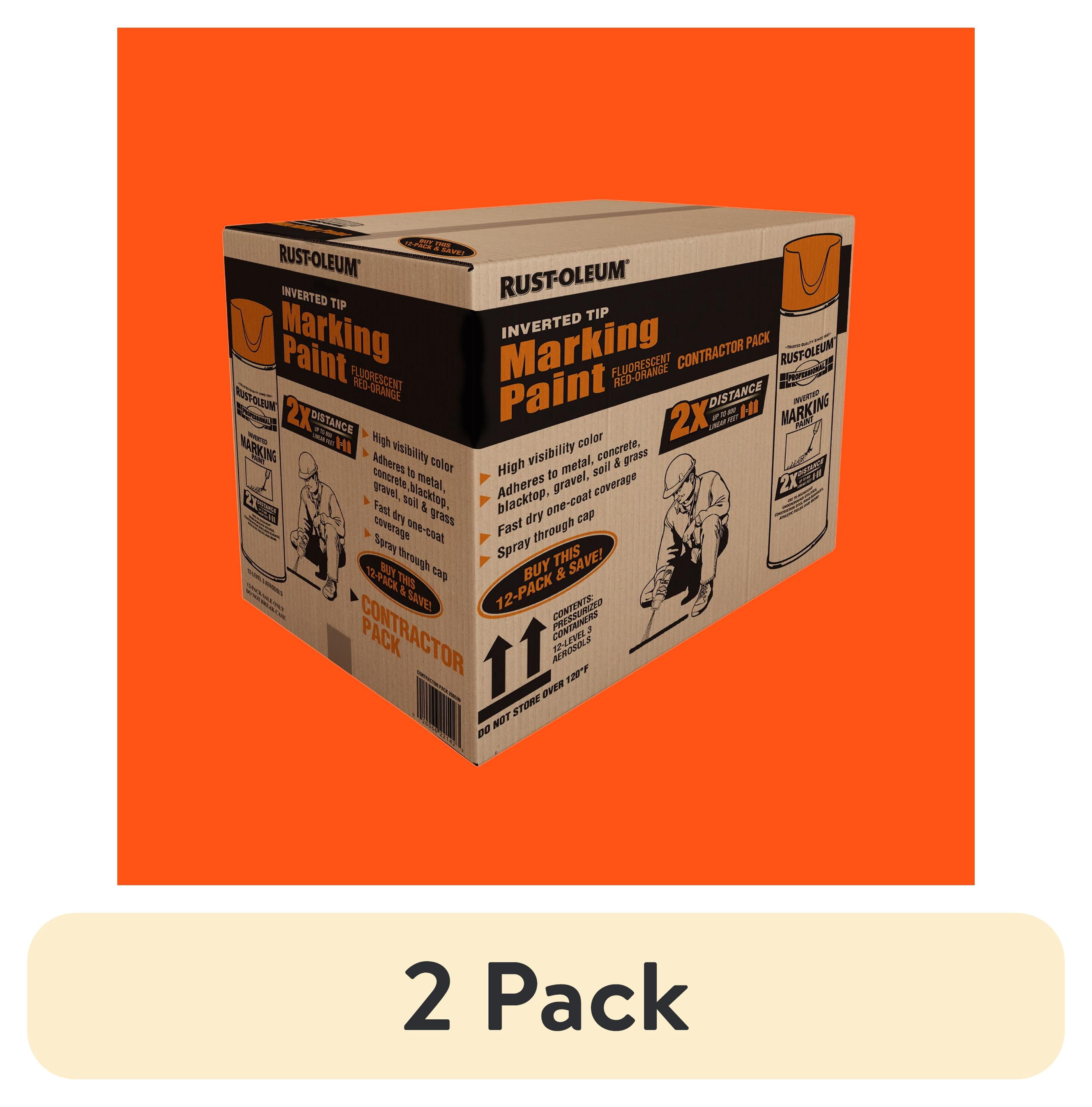 (24 pack) 12 Pack, Fluorescent Red-Orange, Rust-Oleum Professional Inverted Marking 2X Spray Paint, 266599- 15 oz