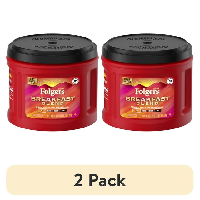 (2 pack) Folgers Breakfast Blend Ground Coffee, Smooth & Mild Coffee, 25.4 Ounce Canister
