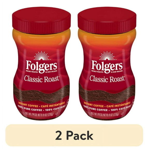 (2 pack) Folgers Classic Roast Instant Coffee, 8-Ounce Jar