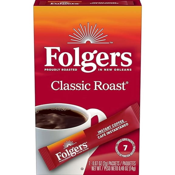 (2 pack) Folgers Classic Roast Instant Coffee Crystals, 7 Single Serve Packets
