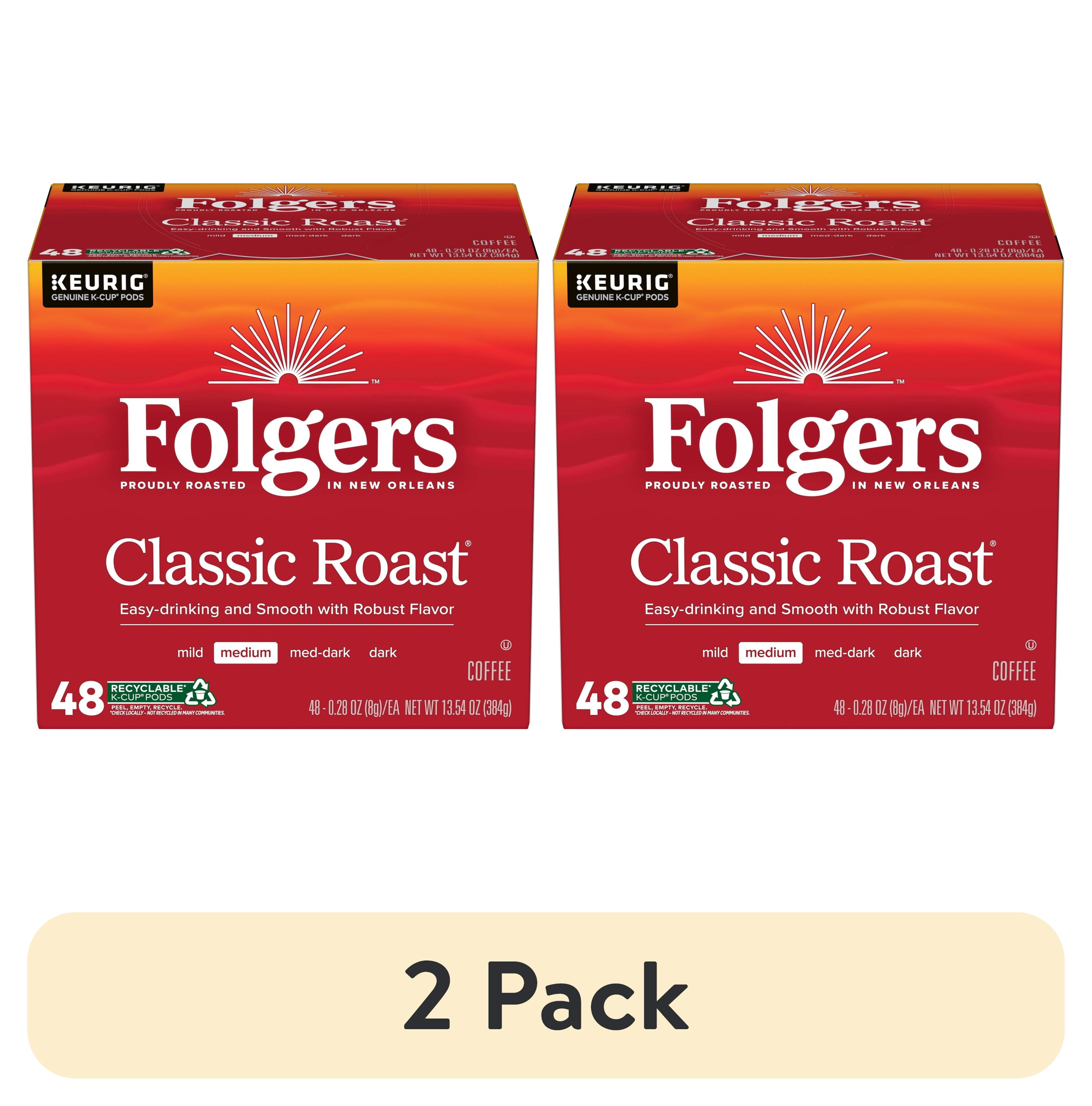 (2 pack) Folgers Classic Roast, Medium Roast Coffee, Keurig K Cup Pods, 48 Count Box