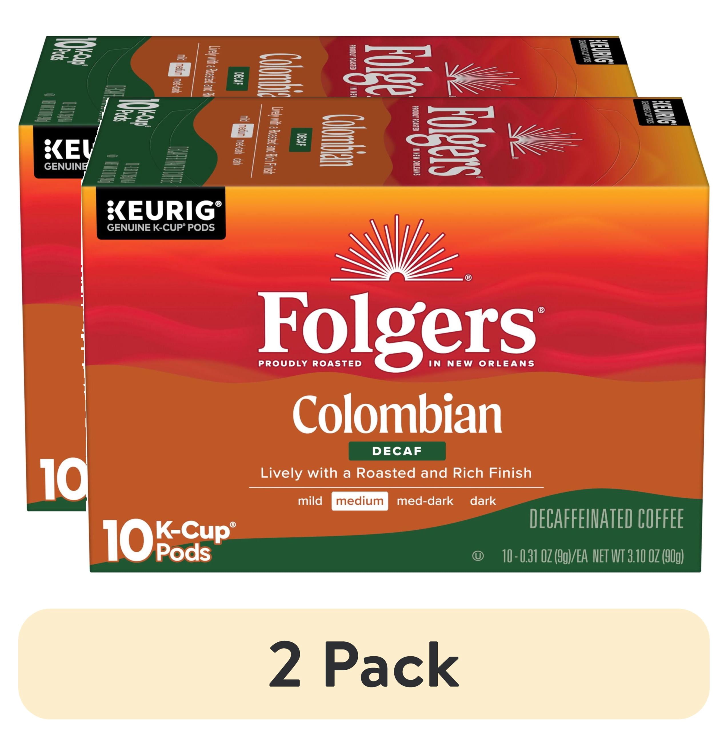 (2 pack) Folgers Colombian Decaf Coffee, Medium Roast, Keurig K Cup pods, 10 Count Box