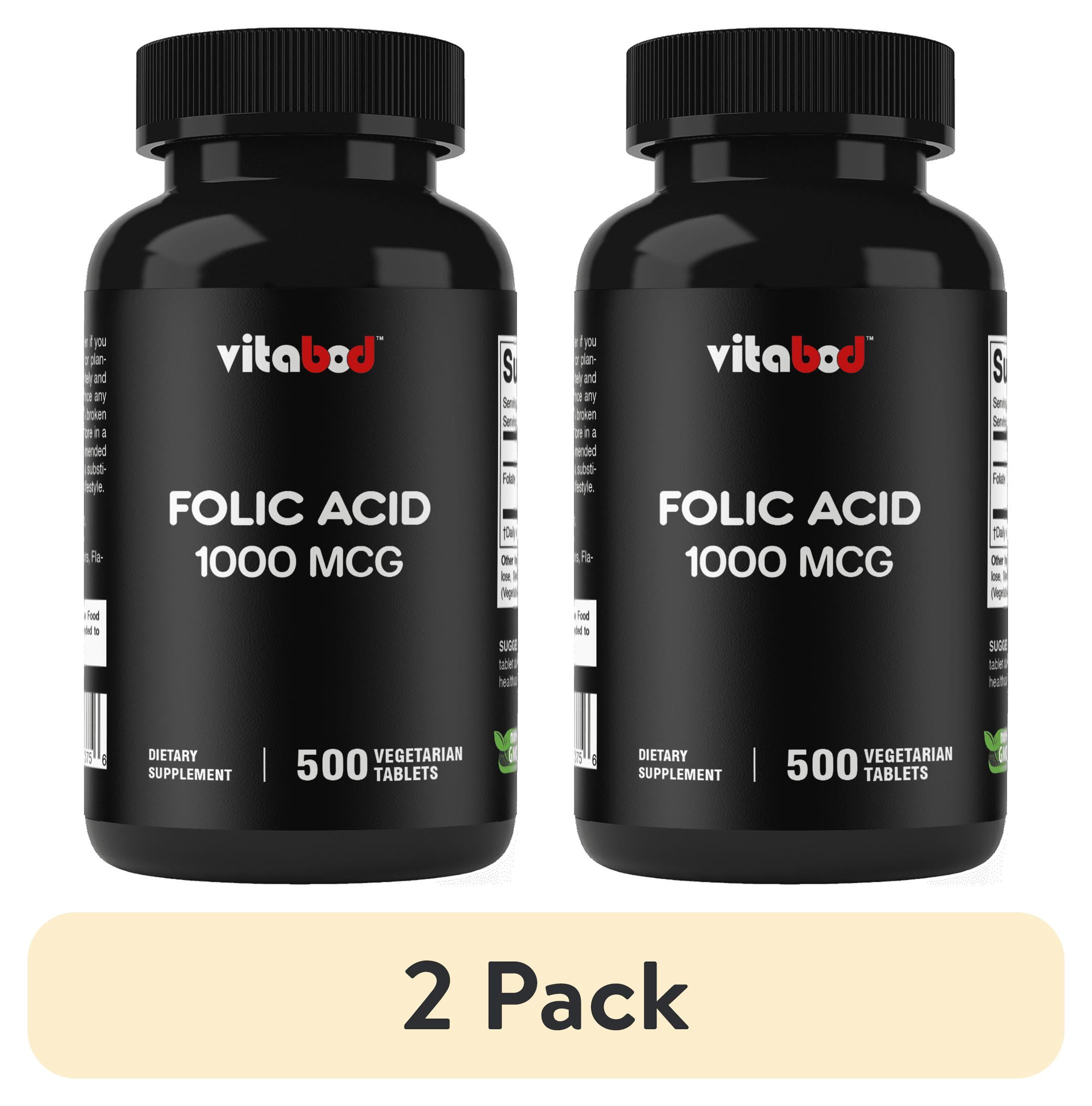 (2 pack) Folic Acid 1 mg (1000 mcg) (Vitamin B9) - 500 Vegetarian ...