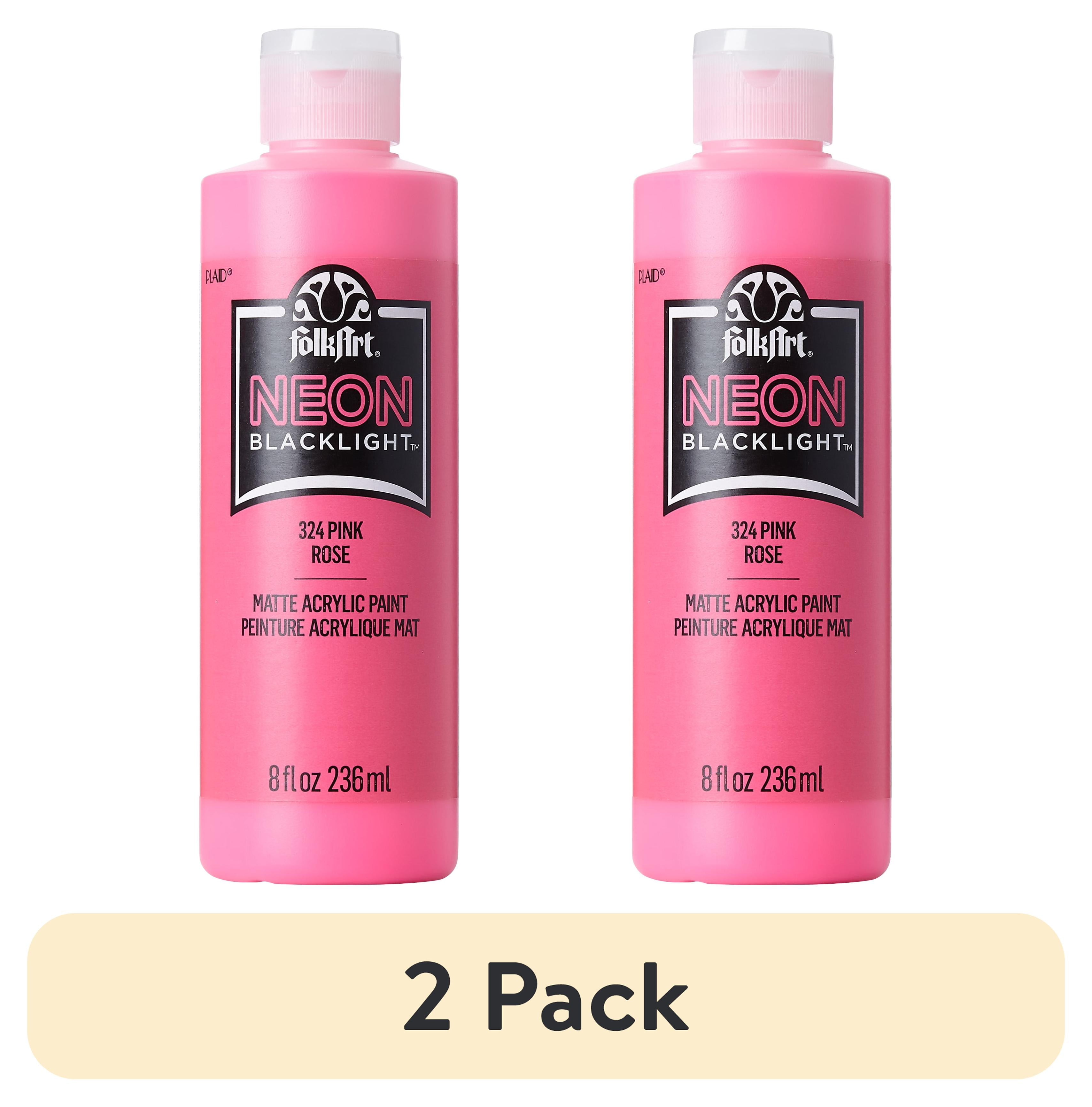 (2 pack) FolkArt Neon Multi-Surface Acrylic Craft Paint, Matte Finish, Pink, 8 fl oz