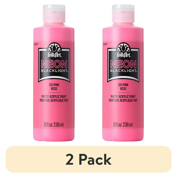 (2 pack) FolkArt 324E Neon Multi-Surface Acrylic Craft Paint, Matte Finish, Pink, 8 fl oz