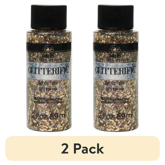 (2 pack) FolkArt Glitterific Acrylic Craft Paint, Glitter Finish, Rose Gold, 2 fl oz