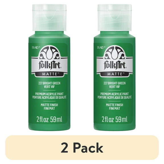 (2 pack) FolkArt Acrylic Craft Paint, Matte Finish, Bright Green, 2 fl oz