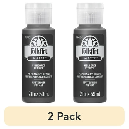 (2 pack) FolkArt 938E Acrylic Craft Paint, Matte Finish, Licorice, 2 fl oz