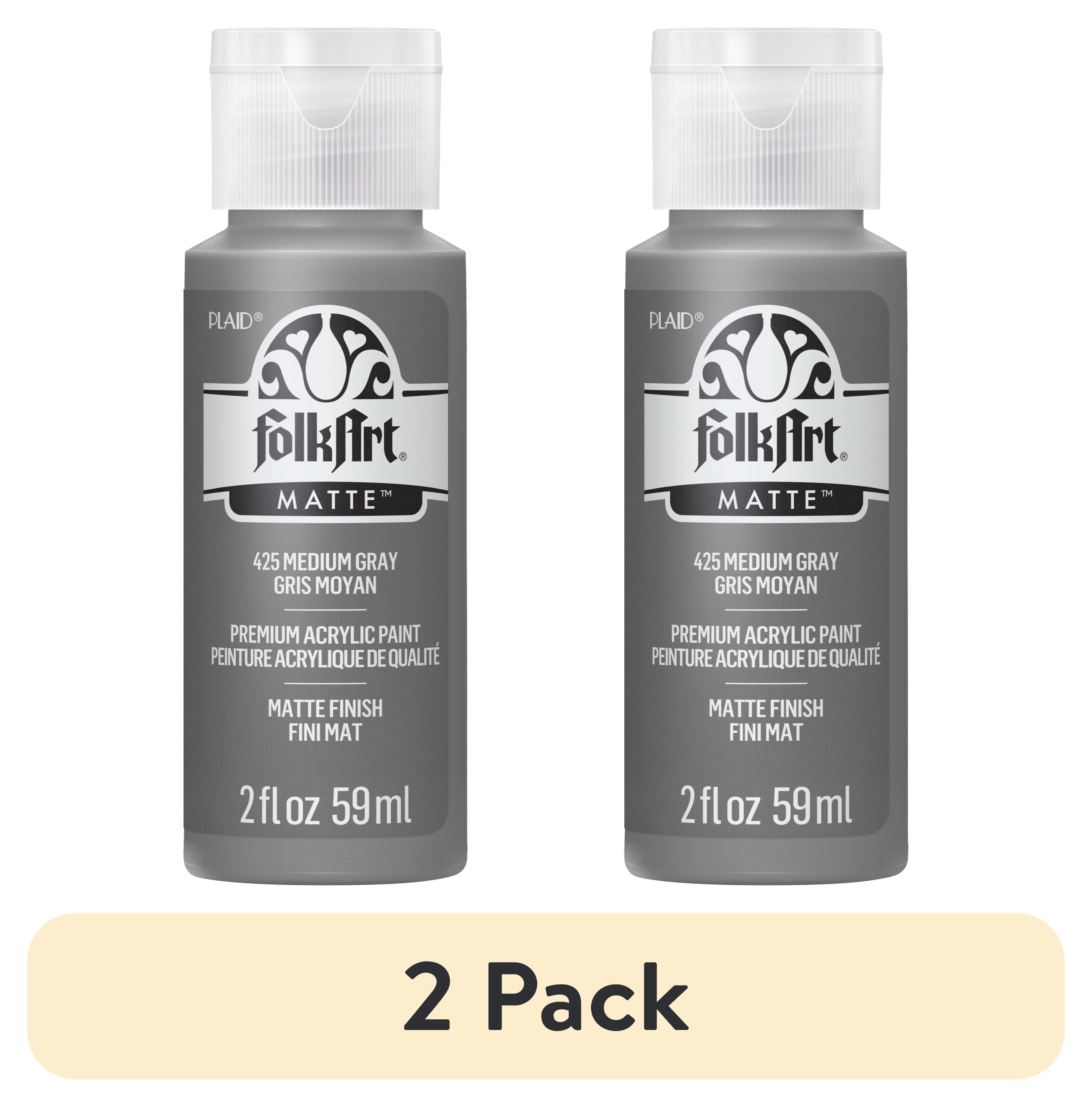 (2 pack) FolkArt Acrylic Craft Paint, Matte Finish, Medium Gray, 2 fl oz