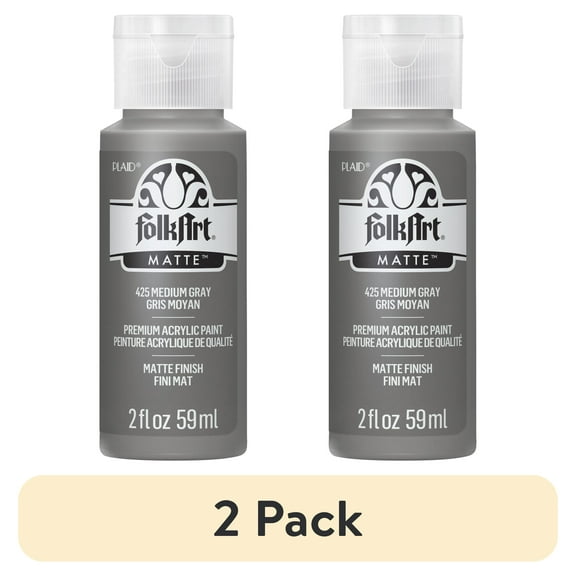 (2 pack) FolkArt Acrylic Craft Paint, Matte Finish, Medium Gray, 2 fl oz