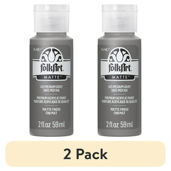 (2 pack) FolkArt 425E Acrylic Craft Paint, Matte Finish, Medium Gray, 2 fl oz