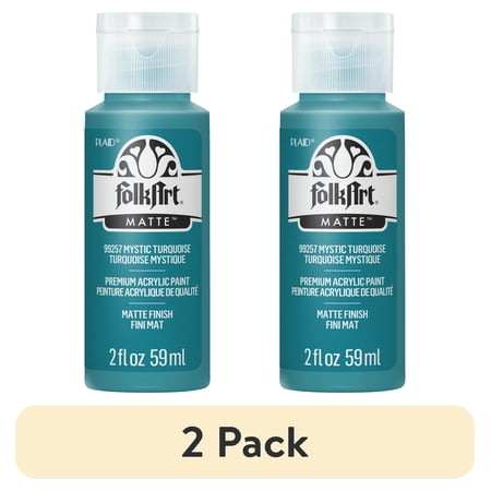 (2 pack) FolkArt Acrylic Craft Paint, Matte Finish, Mystic Turquoise, 2 fl oz
